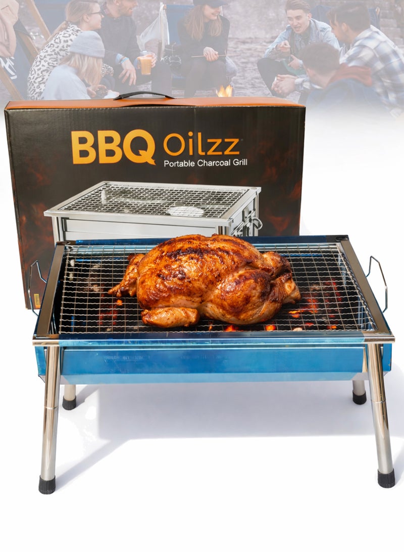 DBLEW Portable Charcoal BBQ Grill – Stainless Steel Foldable Camping & Outdoor Barbecue (39×30×24 cm) - Image 1